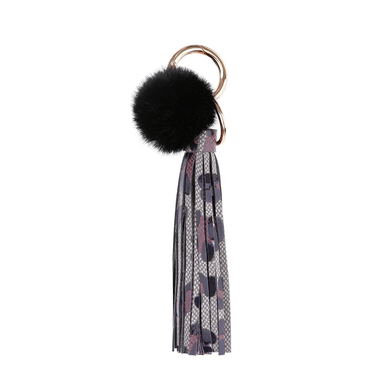 Wholesale Leopard Print Lanyard Fur Ball Tassel PU Leather Keychain