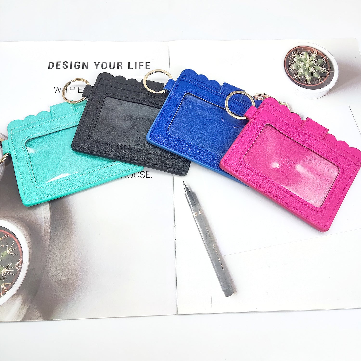 Llavero al por mayor del titular de la tarjeta del color sólido de la impresión del leopardo de la PU