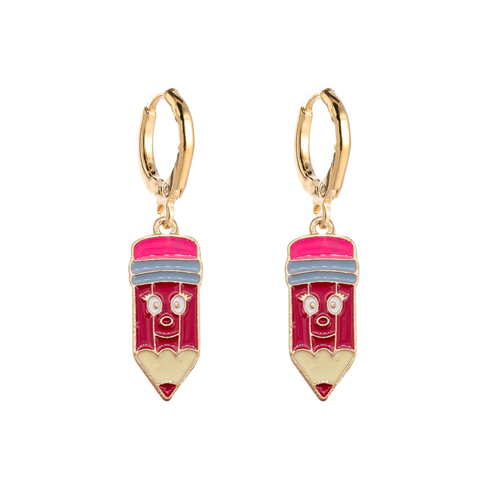 Venta al por mayor Día del maestro Cepillos Despertador Tierra Pendientes de metal