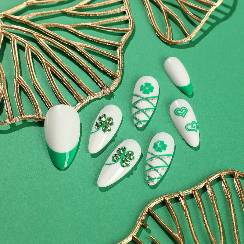 Wholesale Plastic Green Rhinestone Heart Clover Nail Art