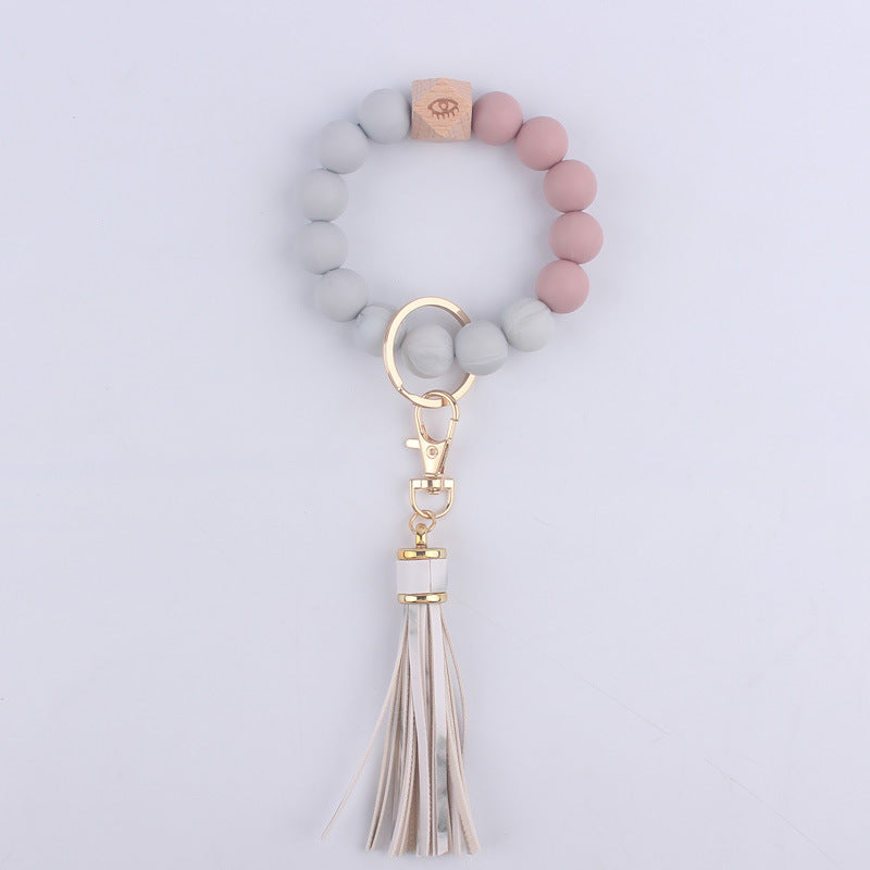 Wholesale Tassel Silicone Beaded Wrist Keychain