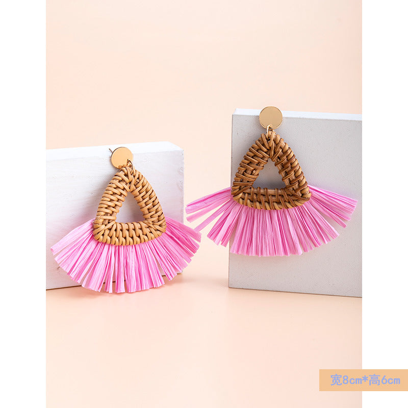 Wholesale Vacation Rattan Straw Tassels Earrings