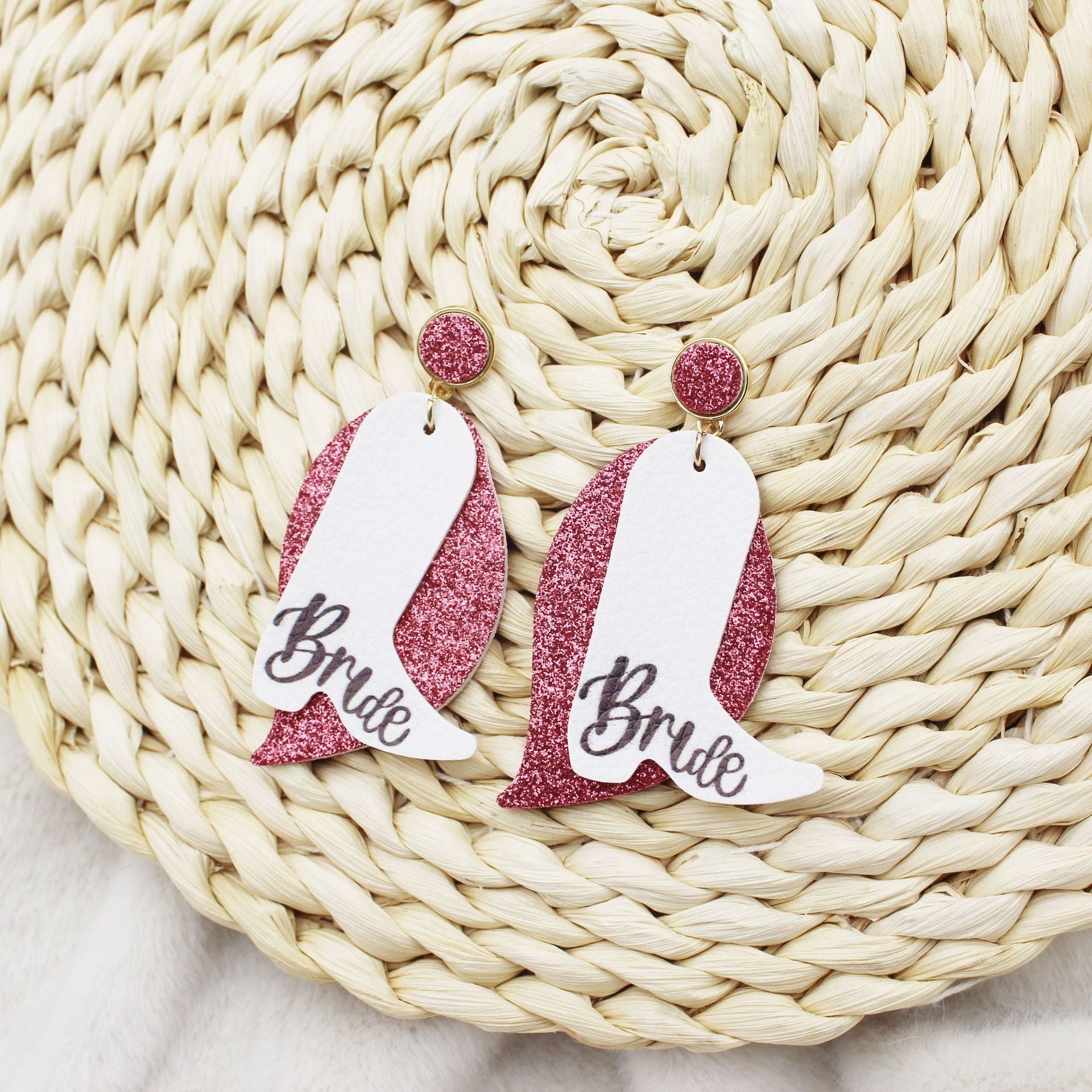 Wholesale Bachelor Party Fine Powder Leaf Boots Leather Earrings