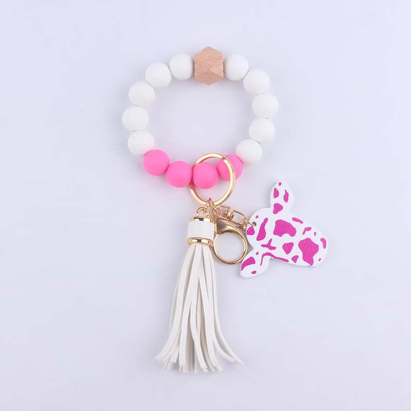 Wholesale Bull Head Western Style Silicone Beaded Wrist Keychains