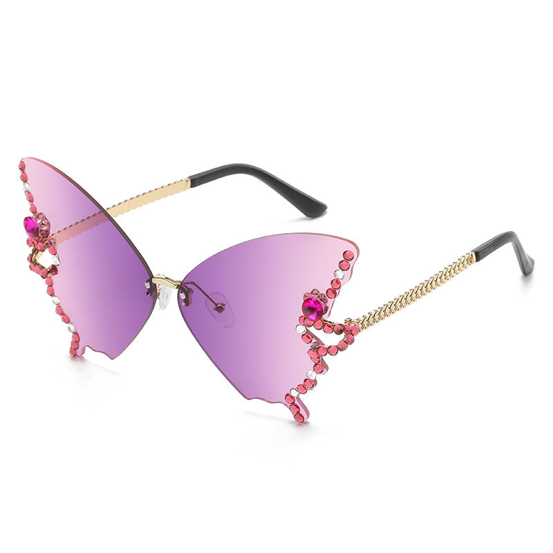 Wholesale Butterfly Shape Diamond Rimless PC Sunglasses