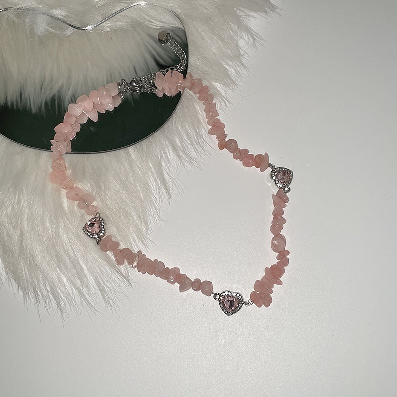 Wholesale Pink Natural Stone Micro-set Love Necklace
