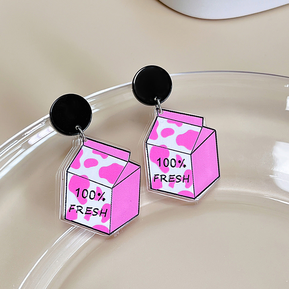 卸売花と葉の油絵シルバー針アクリル イヤリング