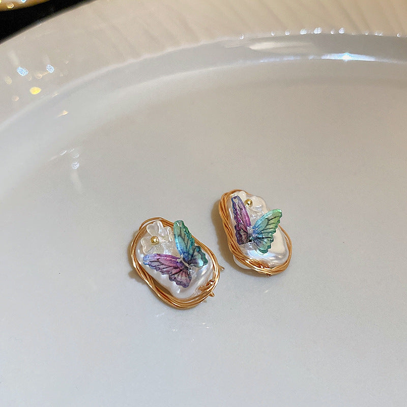 Wholesale Real Gold Plated Silver Needle Vintage Earrings Imitation Pearl