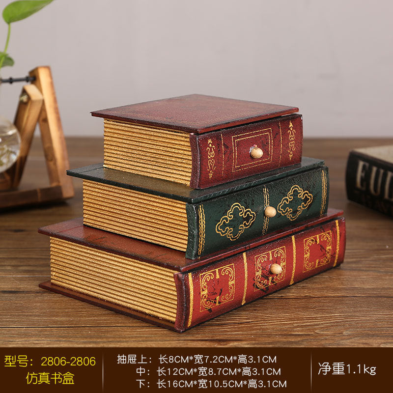 Caja de almacenamiento de libros falsos tipo cajón de tres capas de MDF al por mayor