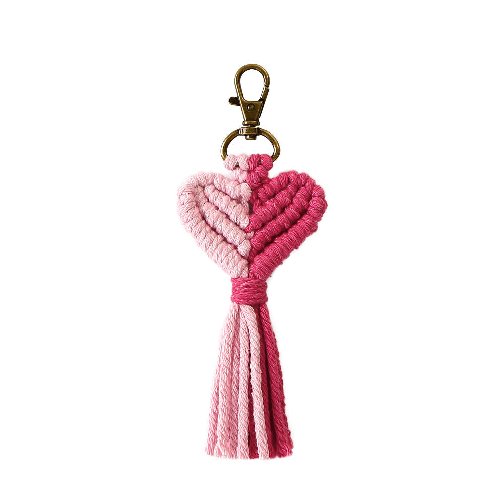 Wholesale Cotton String Zinc Alloy Heart Tassel Keychain