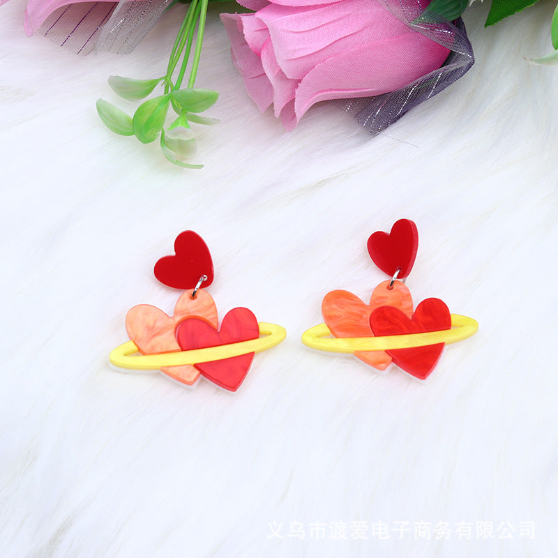 Wholesale Valentine's Day Heart Patchwork Acrylic Ear Studs