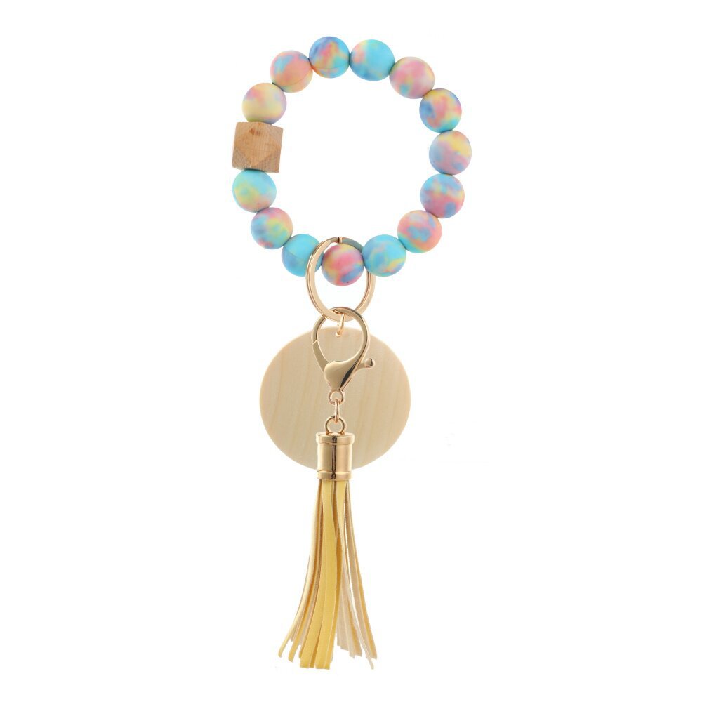 Wholesale Leopard Print Silicone Beaded Wrist Keychain