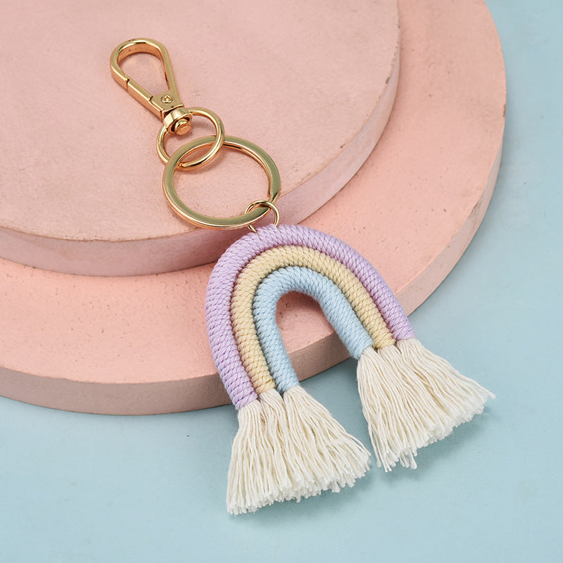 Wholesale Hand Woven Rainbow Tassels Keychains