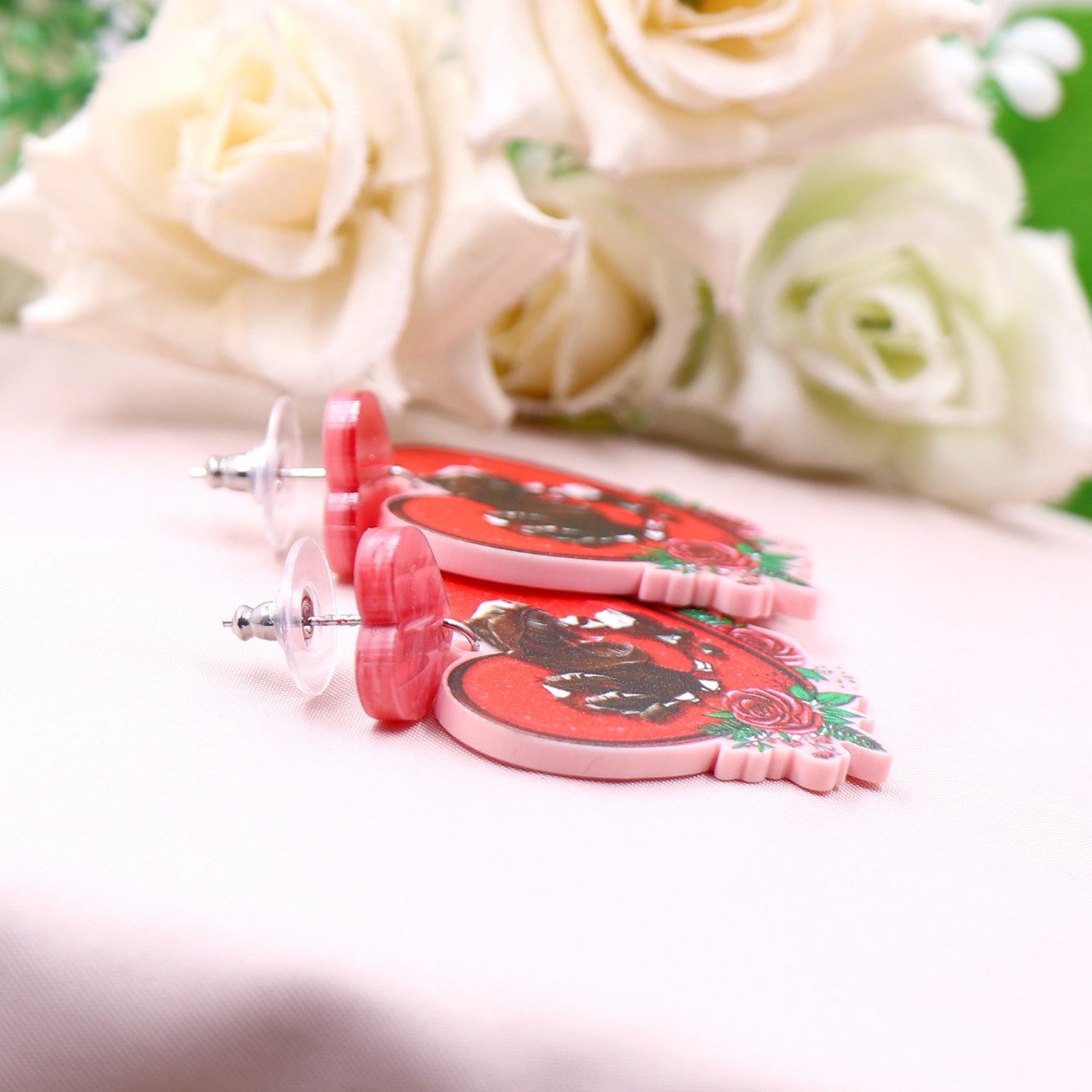 Wholesale Valentine's Day Dinosaur Rose Love Acrylic Earrings