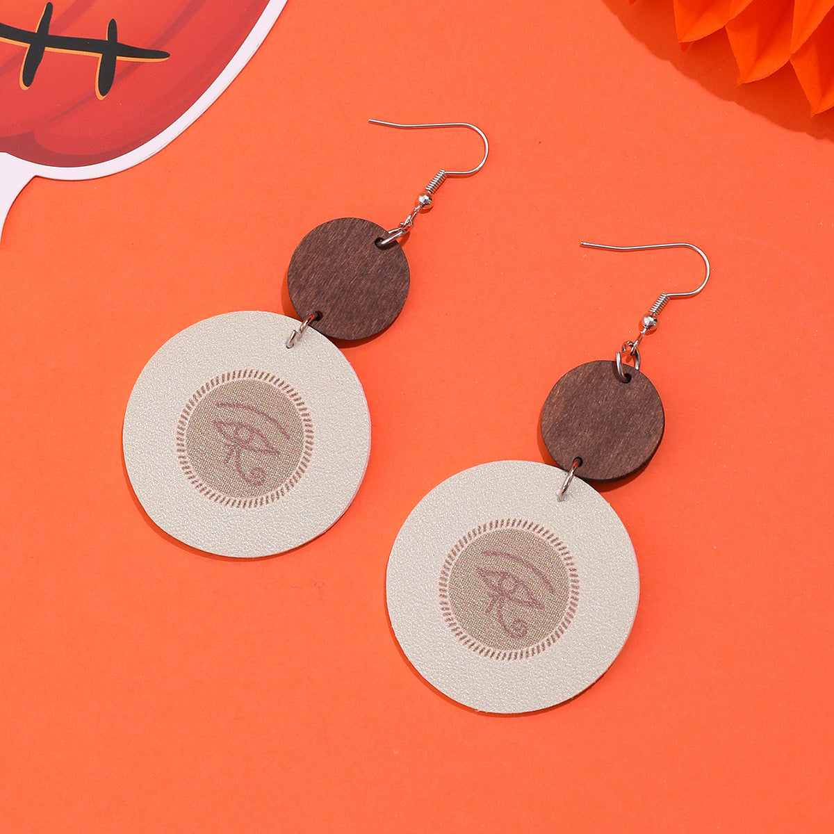 Aretes De Cuero De Bloque De Madera Redondos De Ojos Azules al por mayor