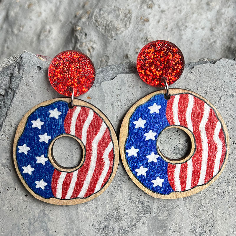 Wholesale 2Pairs/Pack Independence Day Wood Earrings