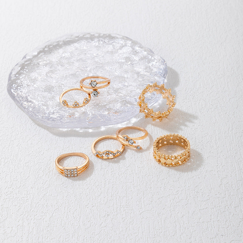 Wholesale Diamond Crown Skeleton Alloy Rings Set of 7