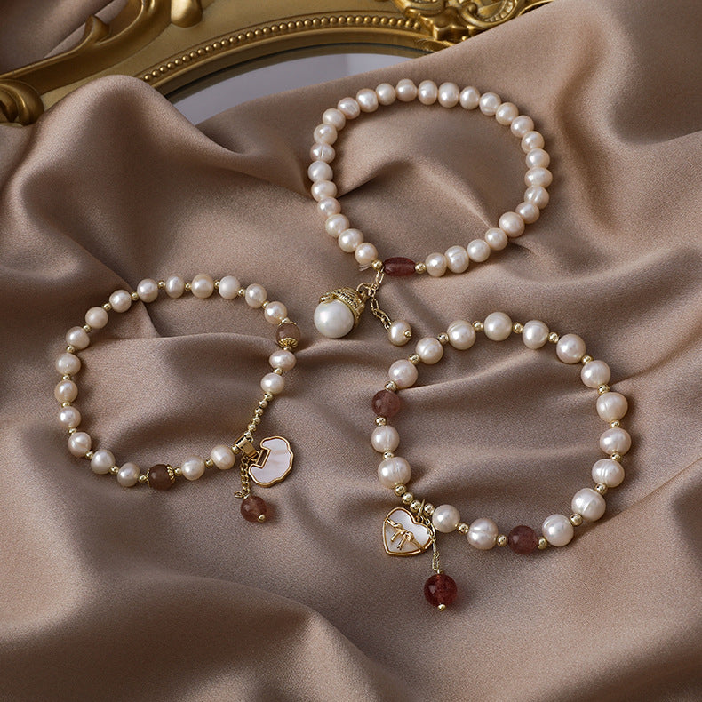 Wholesale Chinese Style Lock Love Heart Pearl Beaded Bracelet