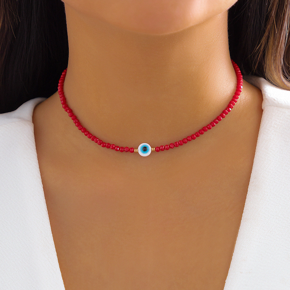 Wholesale Simple Beaded Eye Pendant Resin Necklace