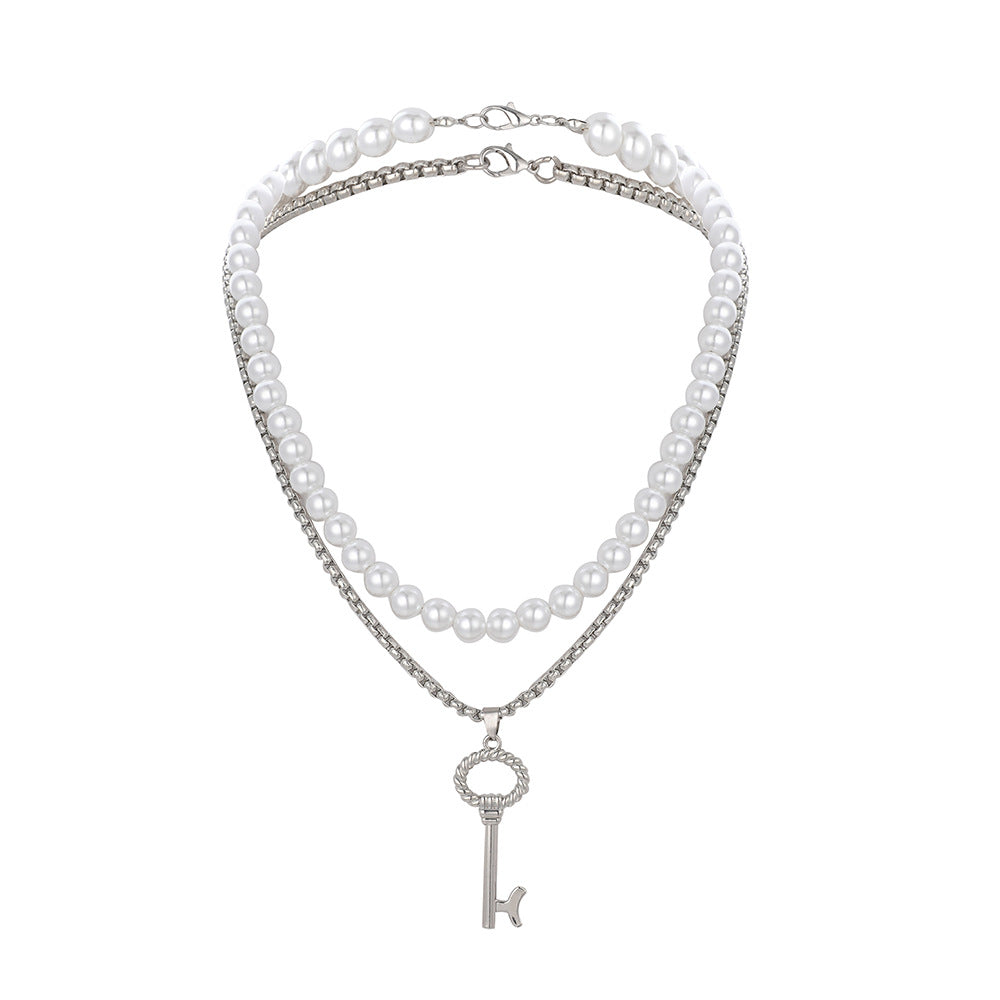 Wholesale Titanium Steel Pearl Stacked Men's Necklace