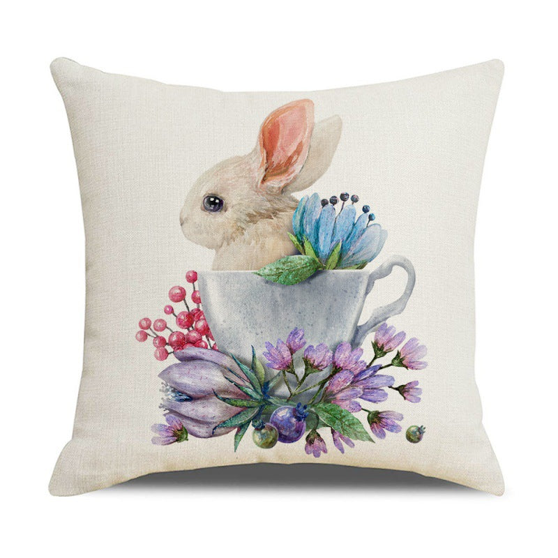 Wholesale Polyester Cartoon Easter Bunny Series Throw Pillowcase