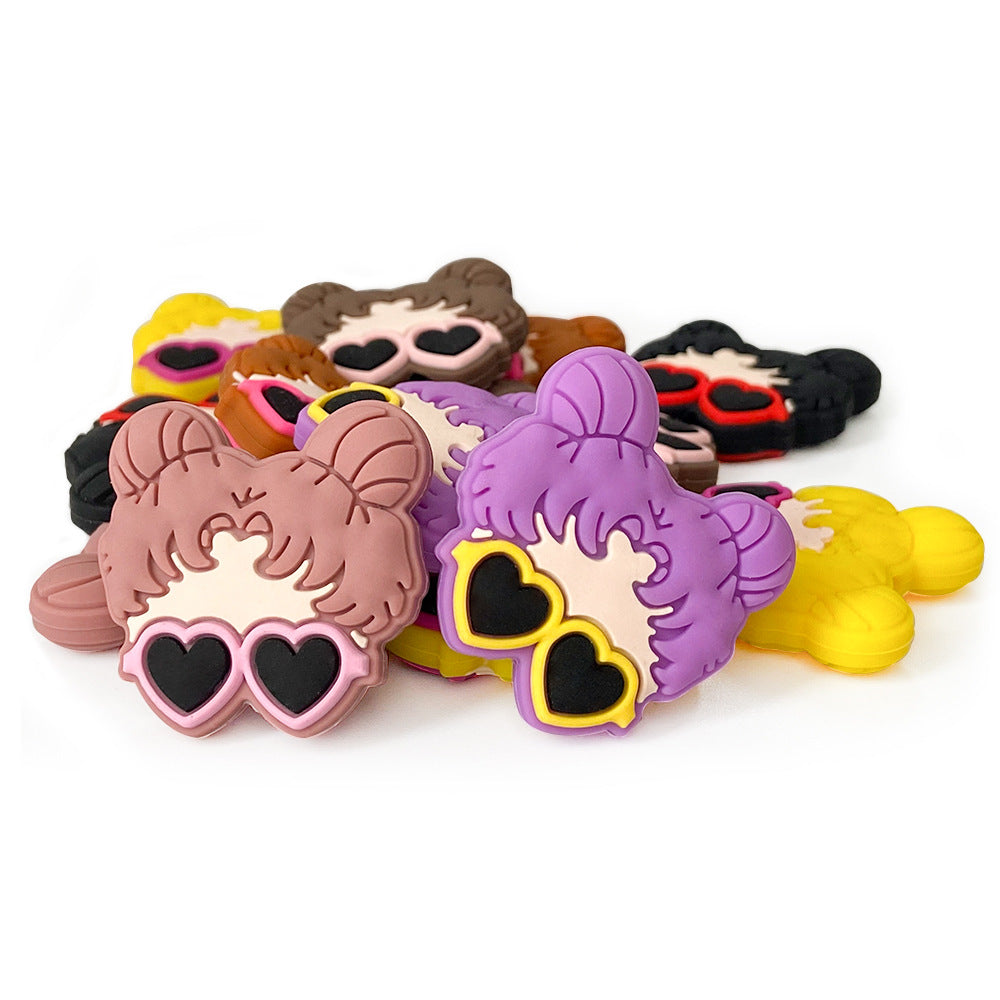 Venta al por mayor, 10 Uds. De cuentas de silicona para gafas de corazón y niña con tamaño de poro de 2,5mm