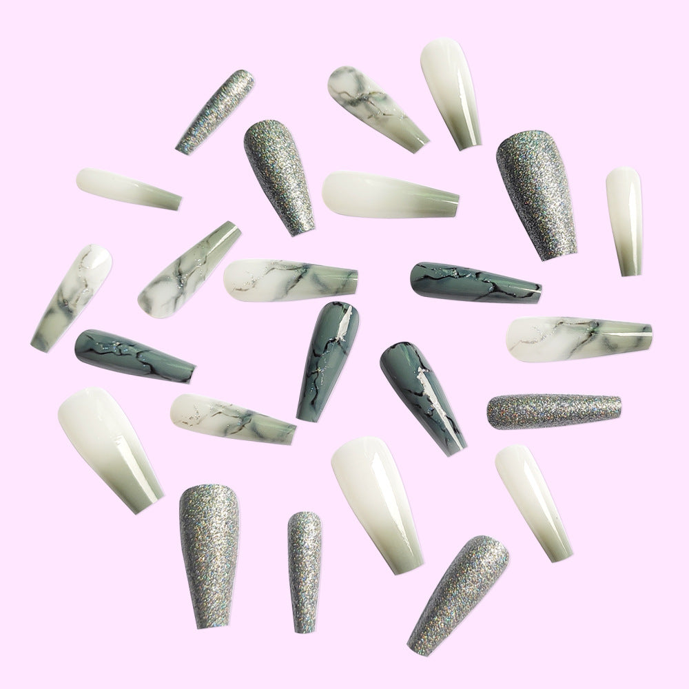 Calcomanías de uñas con purpurina y degradado de mármol de ballet extralargas al por mayor