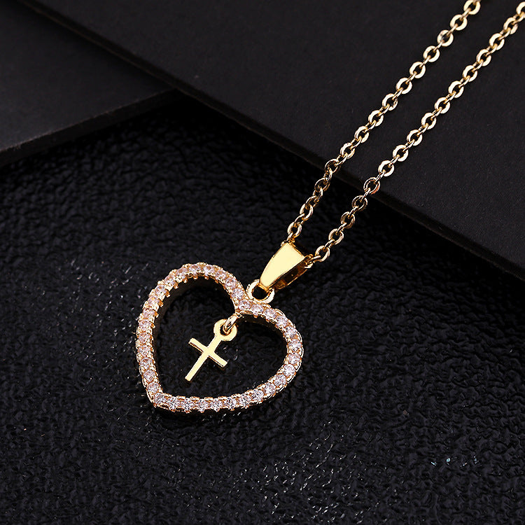 Wholesale Color Zircon Cross Heart Copper Necklaces