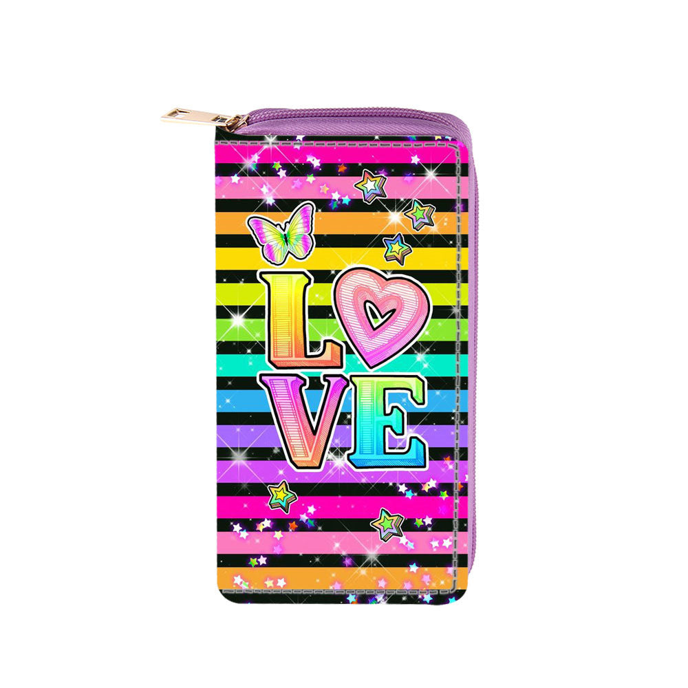 Venta al por mayor LOVE English Letters PU Cartera larga con cremallera