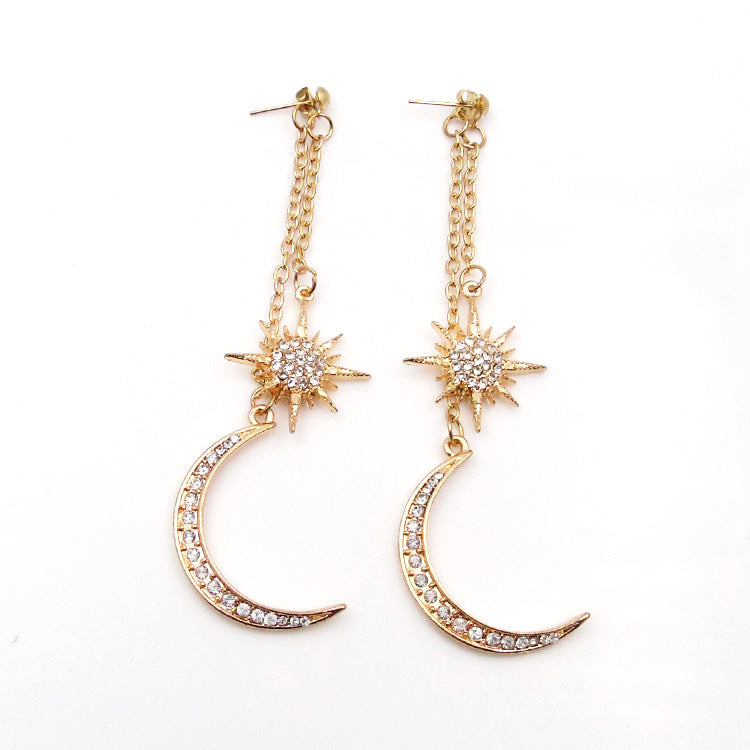 Wholesale Fresh Diamond Crescent Alloy Earrings