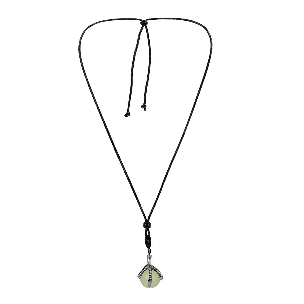 Wholesale Alloy Men's Luminous Glass Bead Eagle Claw Pendant Necklace