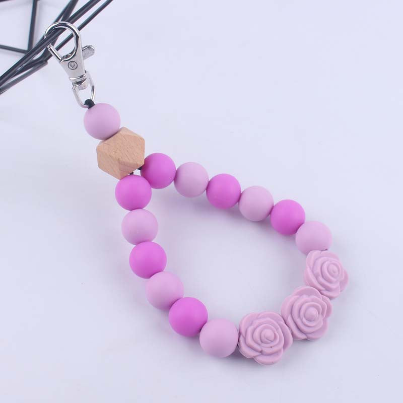 Wholesale Rose Silicone Beaded Wrist Keychain