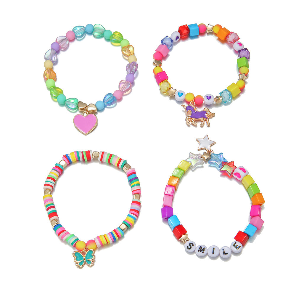 Juego de 4 pulseras con cuentas de acrílico de dibujos animados al por mayor