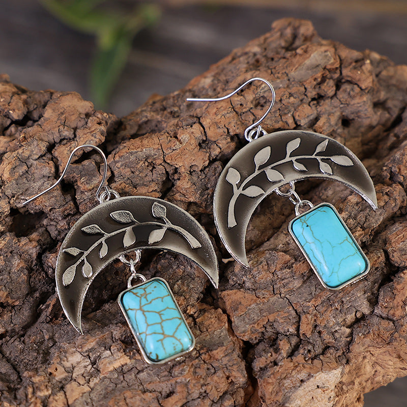 Wholesale National Style Vintage Green Chalcedony Alloy Earrings