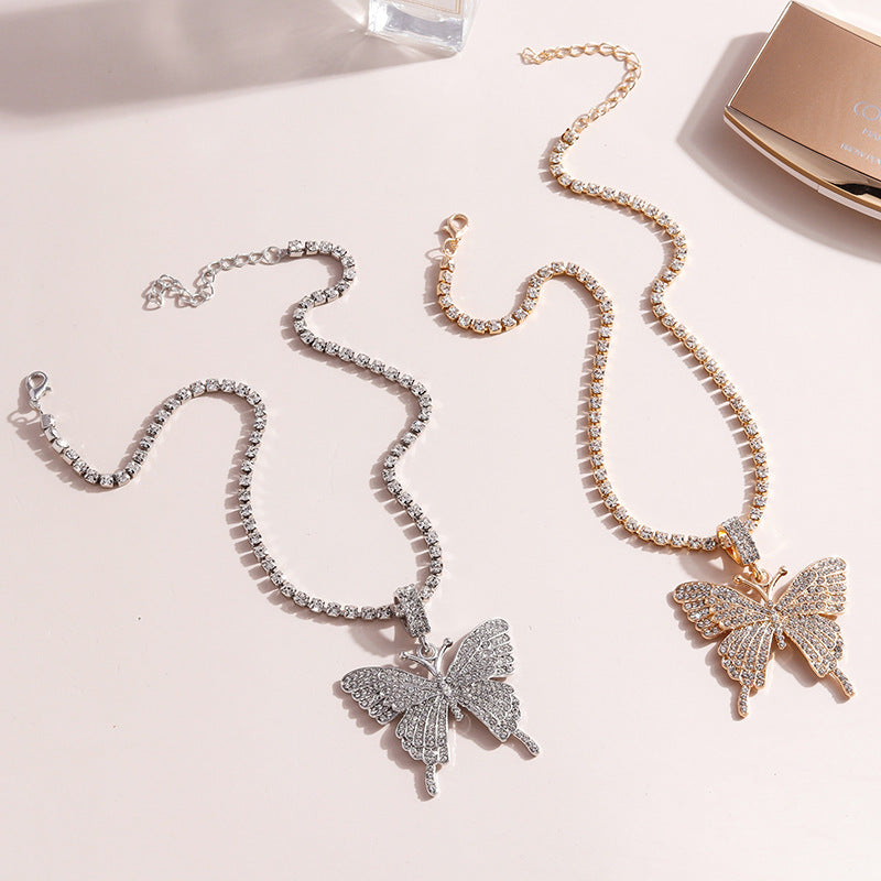 Wholesale Jewelry Alloy Diamond Butterfly Necklace