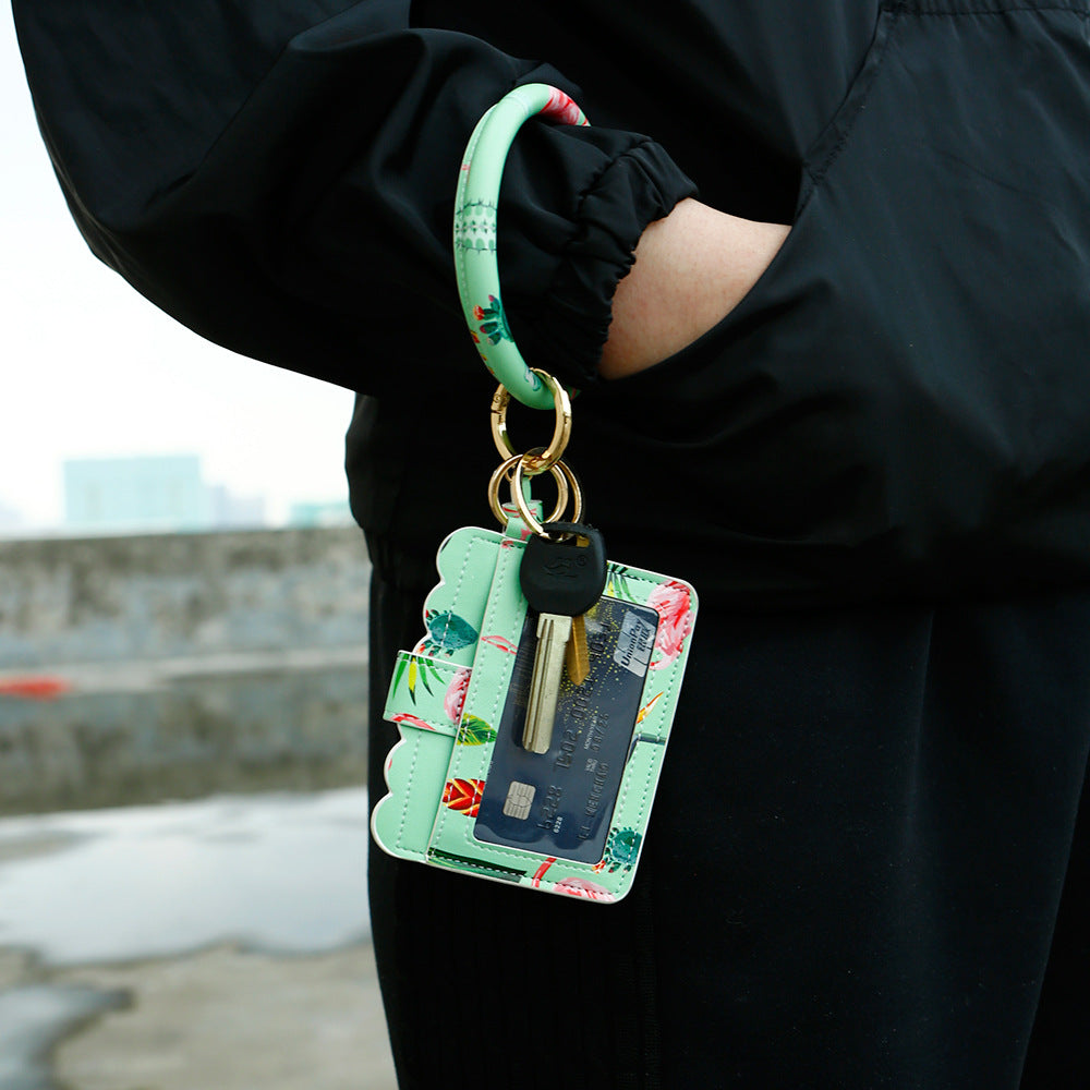 Wholesale Leather PU Tassel Card Holder Alloy Wrist Keychain