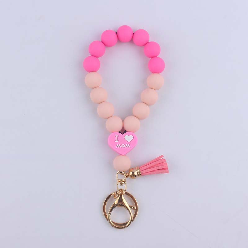 Wholesale DAD MOM Silicone Beaded Tassel Wrist Keychain