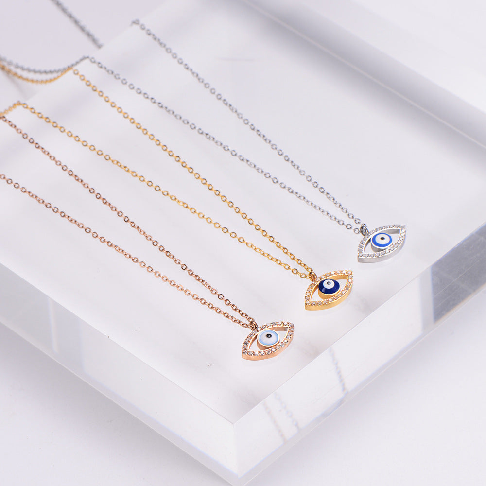 Wholesale Jewelry Titanium Steel Eye Bead Diamond Necklace