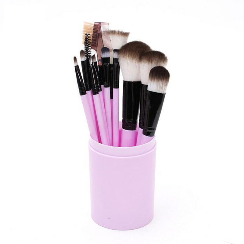 Wholesale of 12 Plastic Round Drum Cosmetic Brush Sets