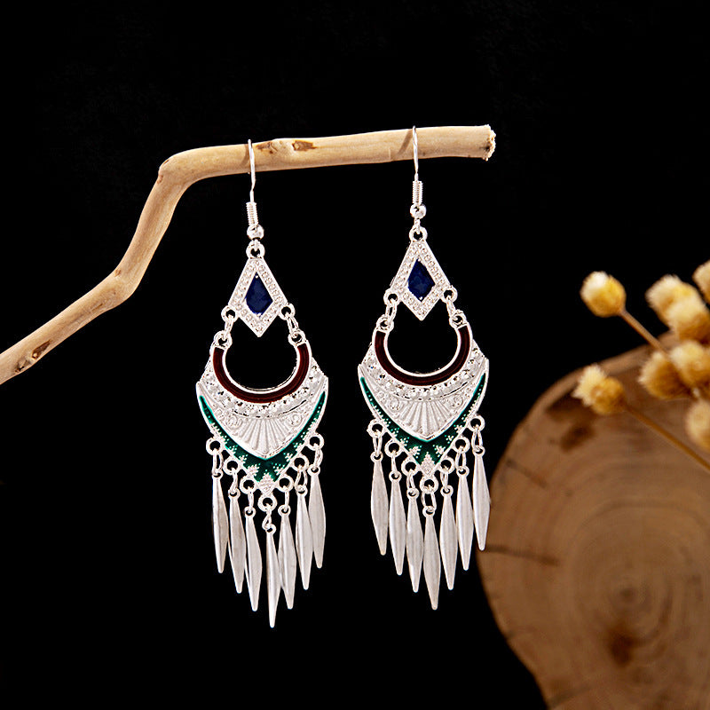 Wholesale Color Long Feather Tassel Alloy Earrings