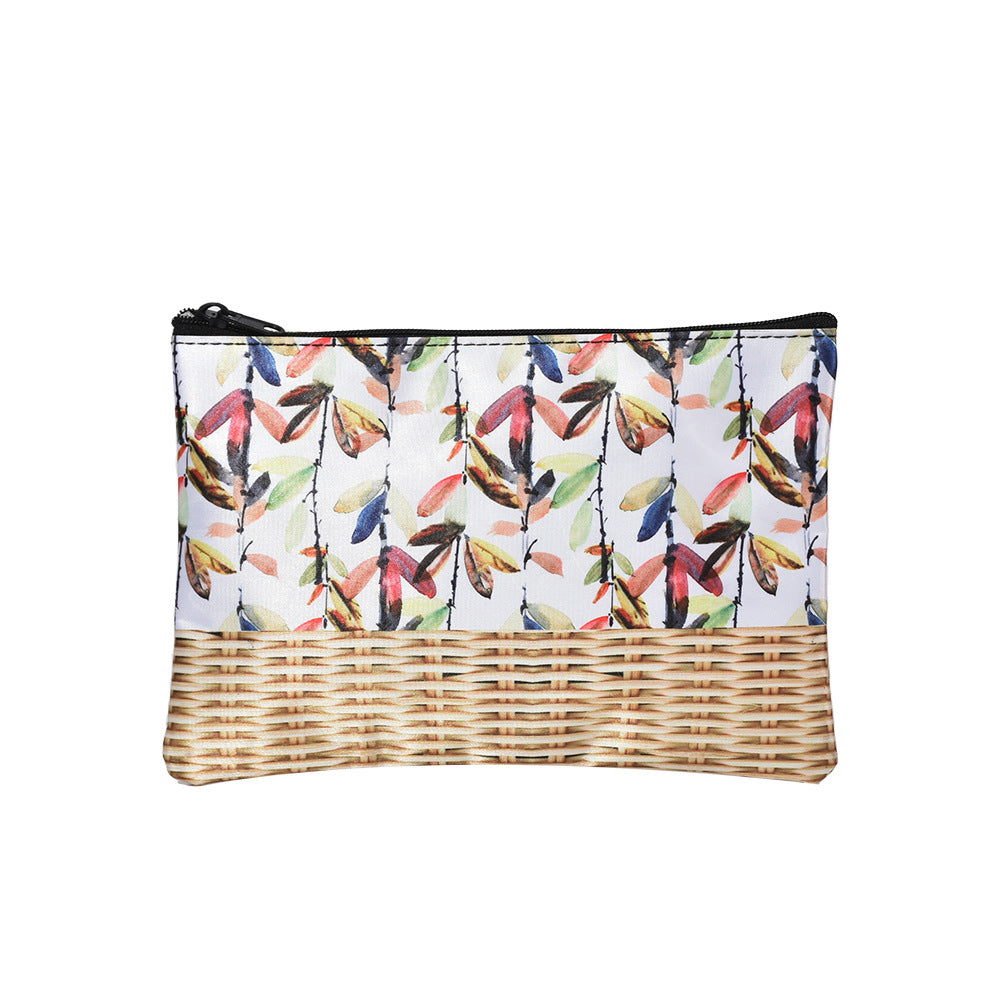 Bolsa de playa de gran capacidad con cremallera de cuerda gruesa con estampado de lona de bambú de paja al por mayor