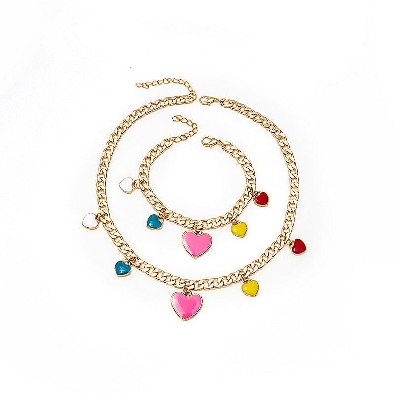 Wholesale Colorful Heart Pendant Alloy Necklace