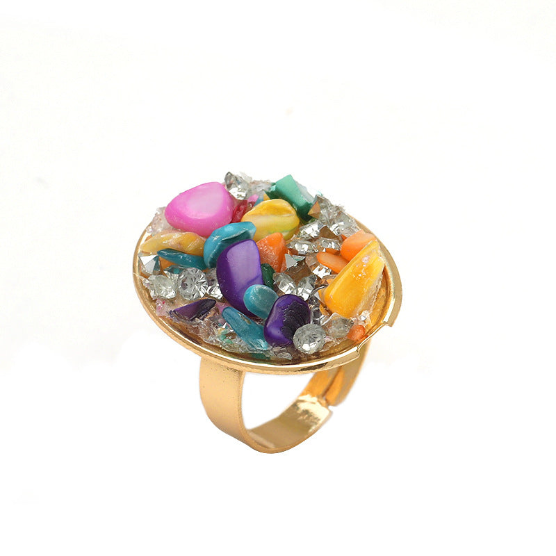 Wholesale Geometric Opening Adjustable Colored Stone Spring Alloy Ring