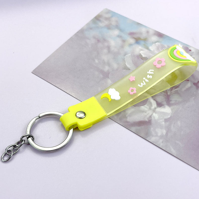 Wholesale PVC Rainbow Jelly Leather Rope Keychain