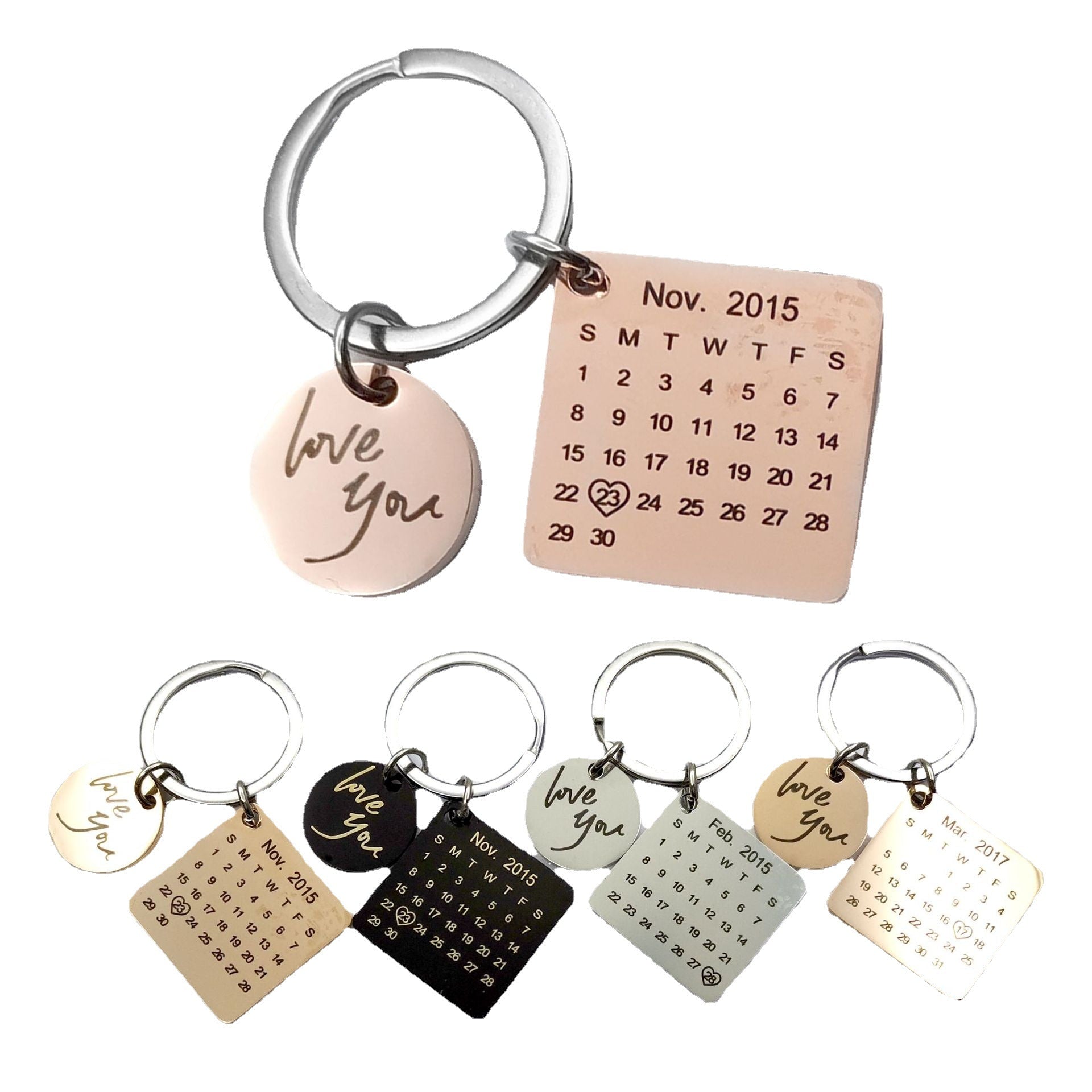 Wholesale Valentine's Day Calendar Engraved Titanium Steel Keychains