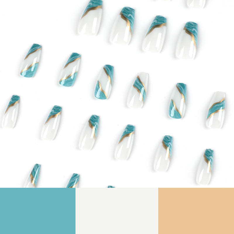 Al por mayor de parches de uñas falsas de plástico de hilo de oro teñido de halo verde