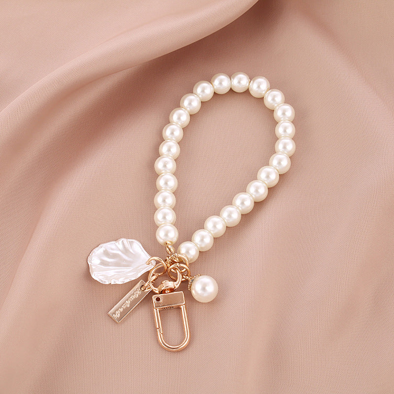 Wholesale Pearl Shell Metal Bracelet Keychain