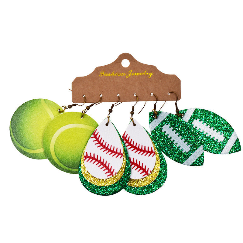 Wholesale Basketball Football Leather Earrings Set