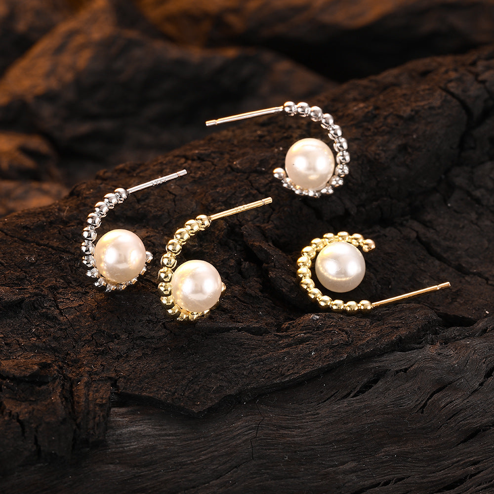 Wholesale Pearl Type C Copper Earrings