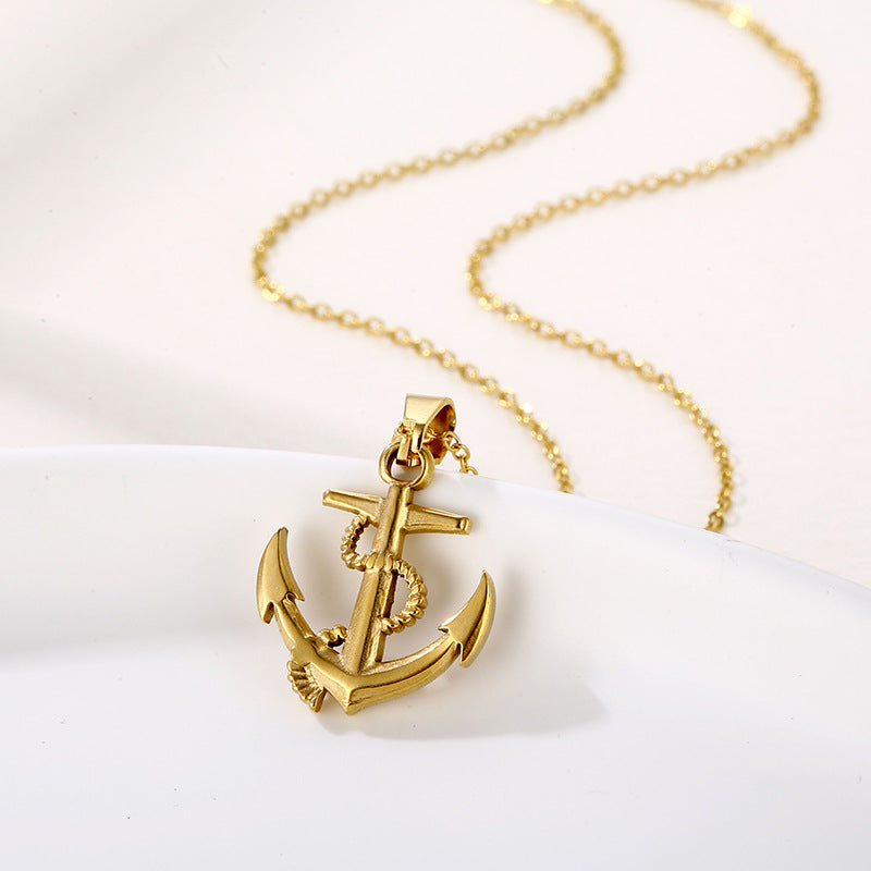 Wholesale Anchor Pendant Cross Vintage Necklace Titanium Steel